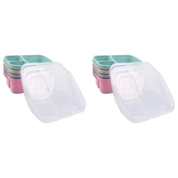 8 Pack Bento Lunch Box,3-Compartment Meal Prep