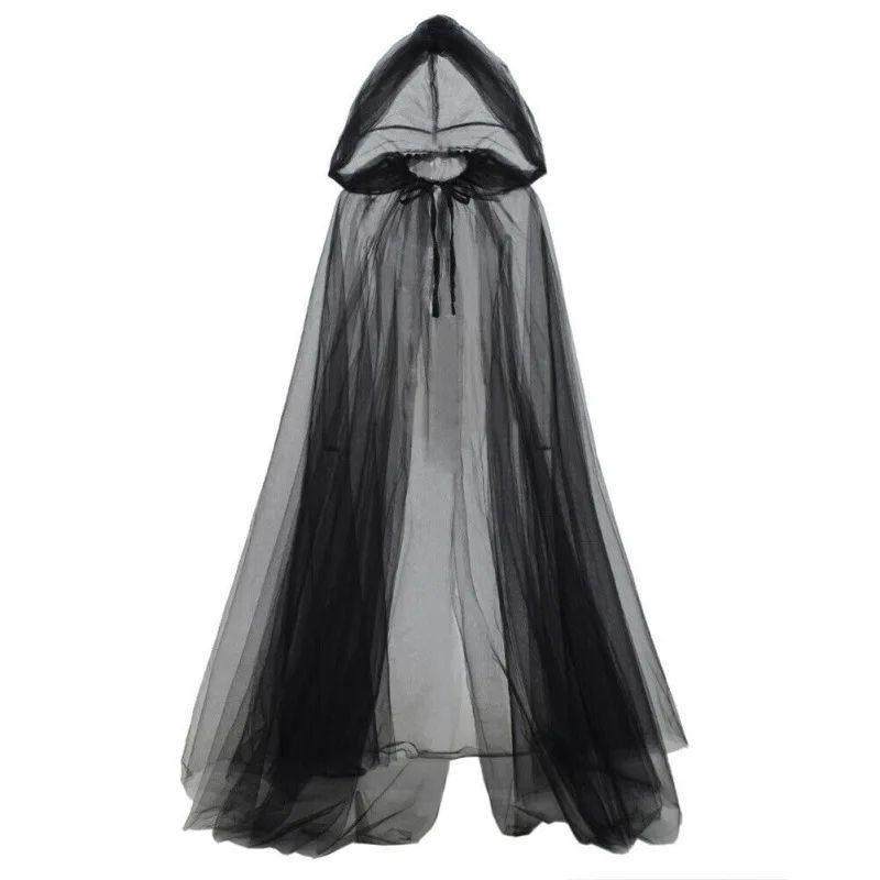 Black Bridal Shawl Witch Vampire Cosplay Cloak Halloween Dou