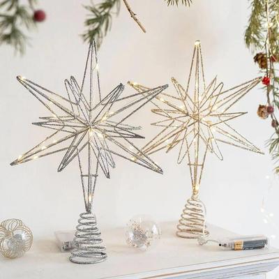Christmas Tree Toppers Star With LED String Lights Ornaments