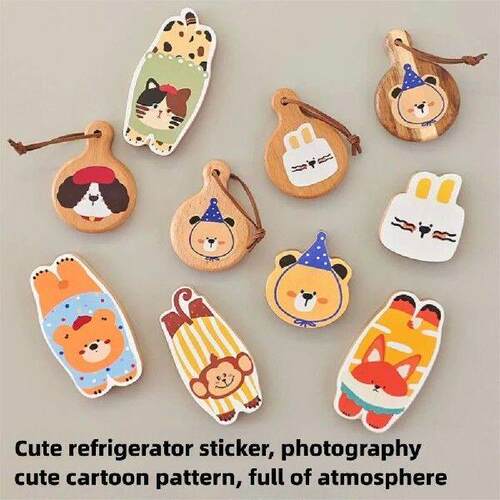 Cartoon Solid Wood Bottle Openers Magnetic with Round