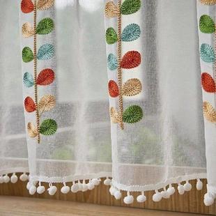 Semi Tiered Transparent Kitchen Half Curtains Embroidered