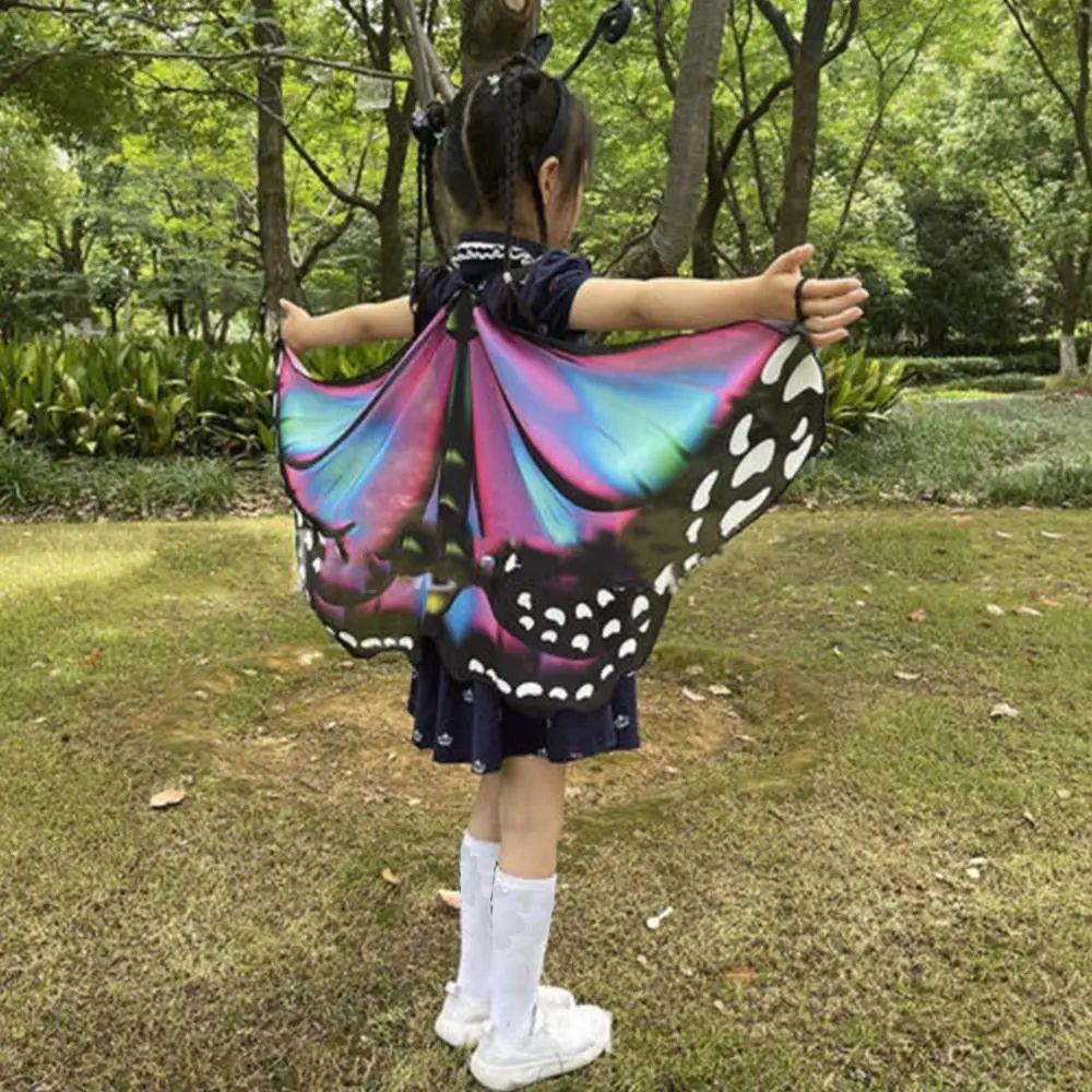 Kids Butterfly Wings Cape Girls Fairy Shawl Pixie Cloak