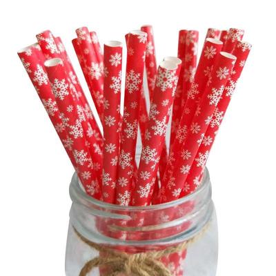 25pcs Christmas Paper Straws Snowflake Drinking Straw Merry