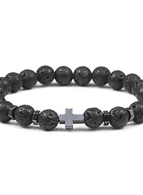 Prayer Men Natural Stone Wood Beads Rosary Hematite Cross Br