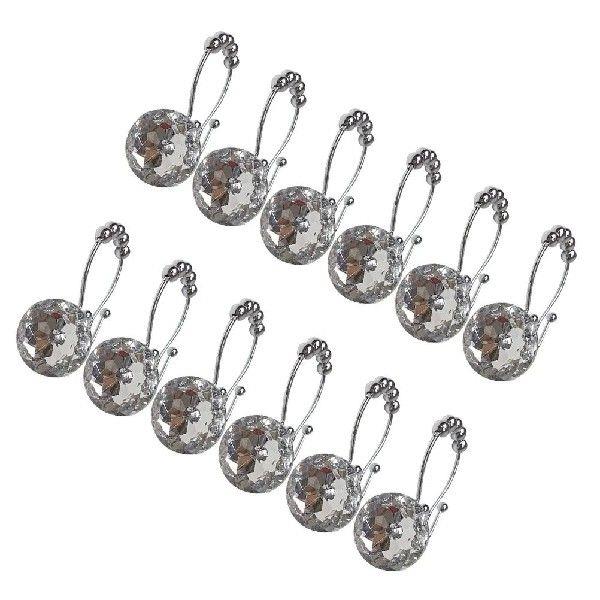 12 Pcs Double Rhinestone Shower Curtain Hook Hangers Hooks
