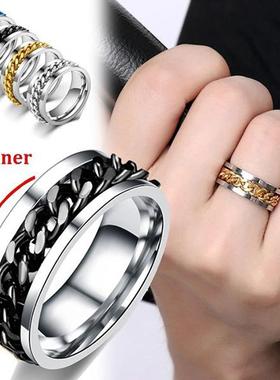 Anxiety Fidget Ring For Men Punk Titanium Stainless Steel Bl