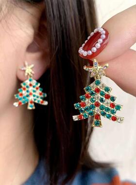 Sparkling Zircon Star Christmas Tree Earrings Snowflakes Soc