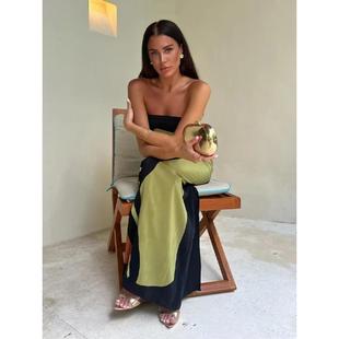 strapless printed dress女士一字领印花抹胸连衣长裙 collar One