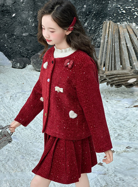 韩系女童套装2025新款冬季儿童衣服洋气新年服本命年小香风裙装潮