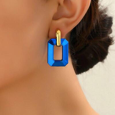 Vintage Geometric Metallic Color Acrylic Y2K Stud Earrings f