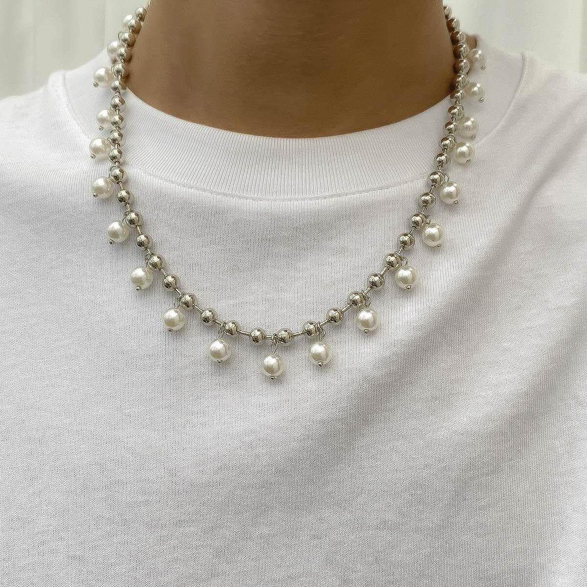 Pearl necklace simple temperament single-layer bead chain h1