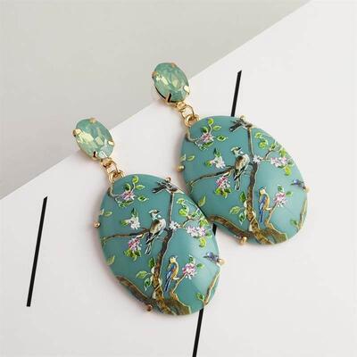 Cross Border Women Resin Exaggerated Print Earring Jewelry