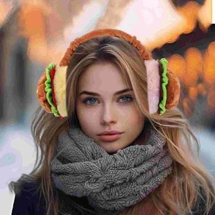 Warmer Ear Muffs Foldable Cover Funny Thermal Hamburger