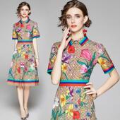 Flower Women Dress Runway Summer Shirt Buttons Letters