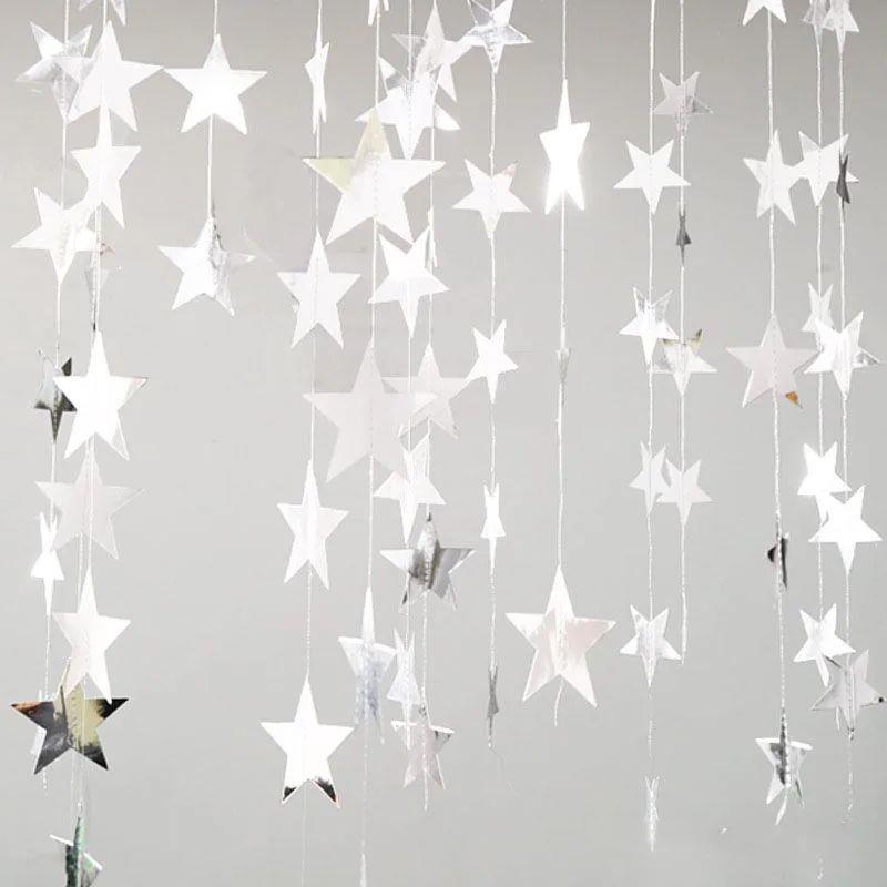 4M Bright Gold Silver Paper Garland Star String Banners