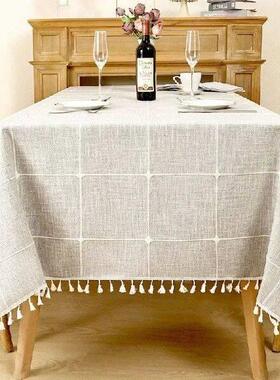 Cotton Linen Jacquard Checkered Tablecloth,Cotton Linen