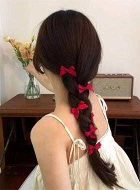 2Pcs Sweet Bowknot Hair Clips Ballet Ribbon Bow Hairp Bang C