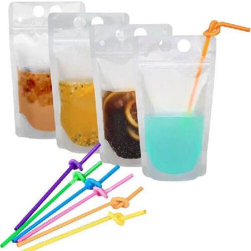 1PC Zipper Plastic Pouches Drink Bags Hand-Held Translucent