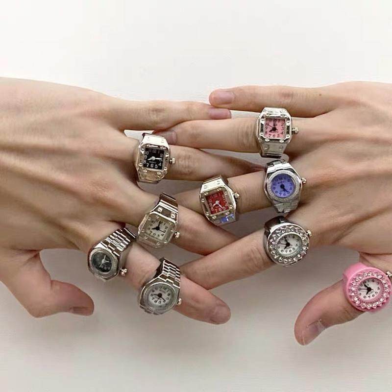 Vintage Rings Punk Elastic Sretchy Quartz Watch Rings for Wo
