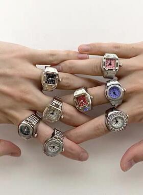 Vintage Rings Punk Elastic Sretchy Quartz Watch Rings for Wo