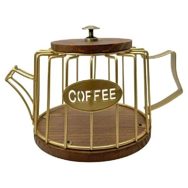 4X7B Coffee Storage Cup Iron Holder Wooden Base Kitchen For