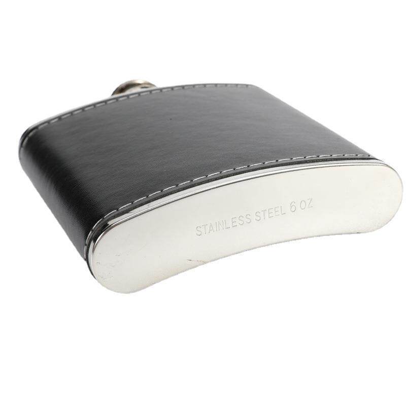 Mini 6oz Pu Leather Wrapped Metal Whisky Flagon Gloss Stainl