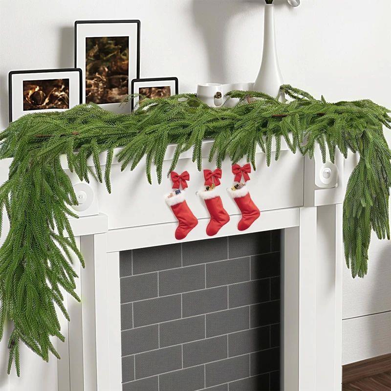 New Christmas Norfolk Pine Garland With Lights For Mantle Fi