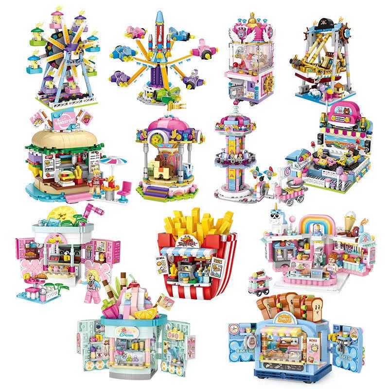 小颗粒乐高汉堡店旋转飞机loz