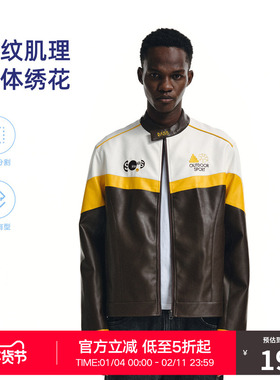 RASS立领赛车撞色皮夹克 潮牌美式复古宽松休闲秋季情侣拉链外套