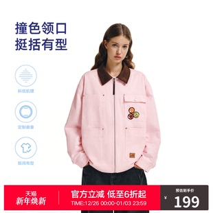 宽松休闲翻领拉链外套 情侣款 RASS斜纹撞色徽章拼接夹克 潮牌新款