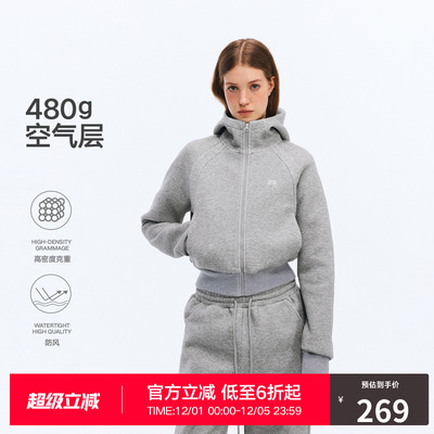 RASS「480g」空气层短款重磅连帽卫衣 春季小众设计感短款帽衫女