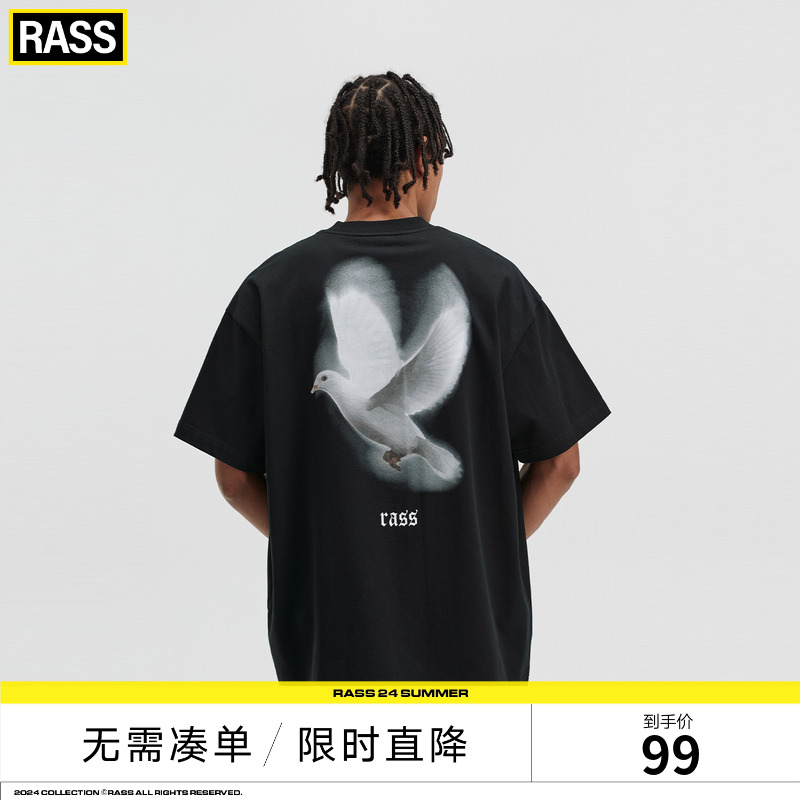 RASS鸽子幻影印花T恤宽松