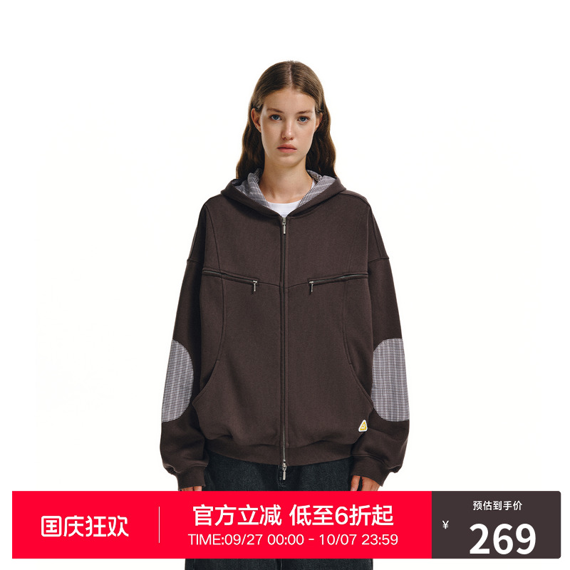 RASS小香风结构拉链连帽卫衣 潮牌复古美式休闲宽松情侣帽衫外套