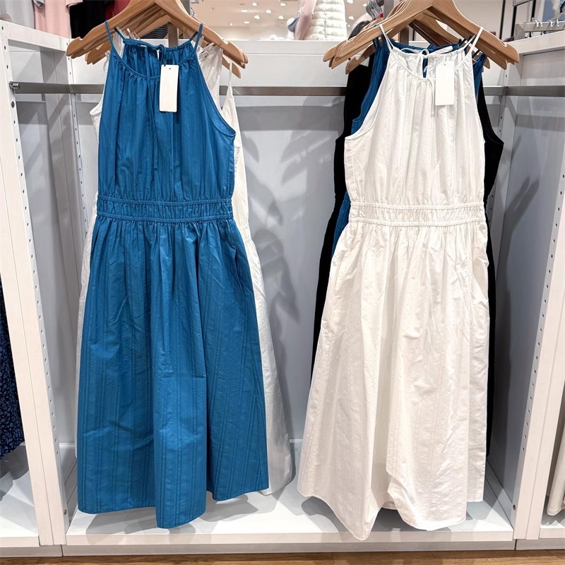 日单女装挂脖无袖连衣裙沙滩度假裙子纯色长裙2025春夏新款477316