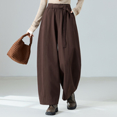 宽松显瘦弯刀休闲裤 正品 子 新款 时尚 高级山本纯棉阔腿气球裤 女春季