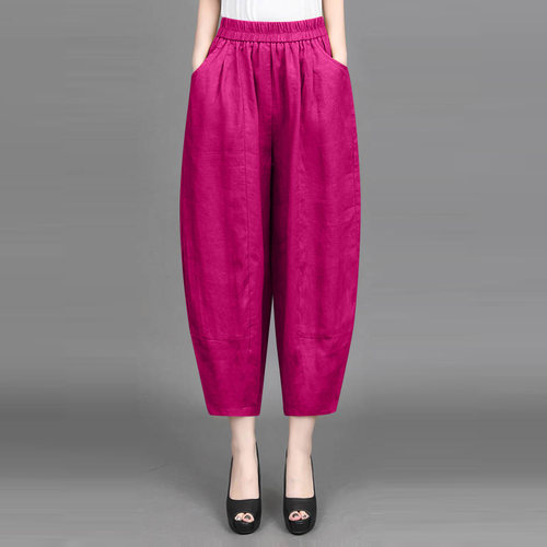 亚麻灯笼裤宽松女裤大码萝卜裤