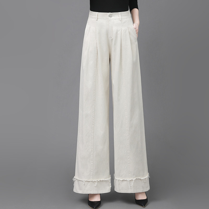 时尚潮酷毛边拼接阔腿裤女2026新款松紧高腰舒适透气纯棉休闲裤,女装/女士精品,休闲裤,淘宝优惠券,粉丝福利购,淘宝优惠卷
