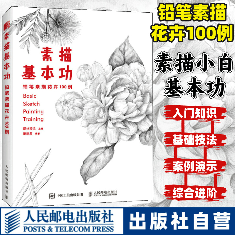 素描基本功 铅笔素描花卉100例 花卉素描书画画入门自学教程手绘花卉线稿插画教程铅笔画花卉线描画册临摹艺术绘画技法