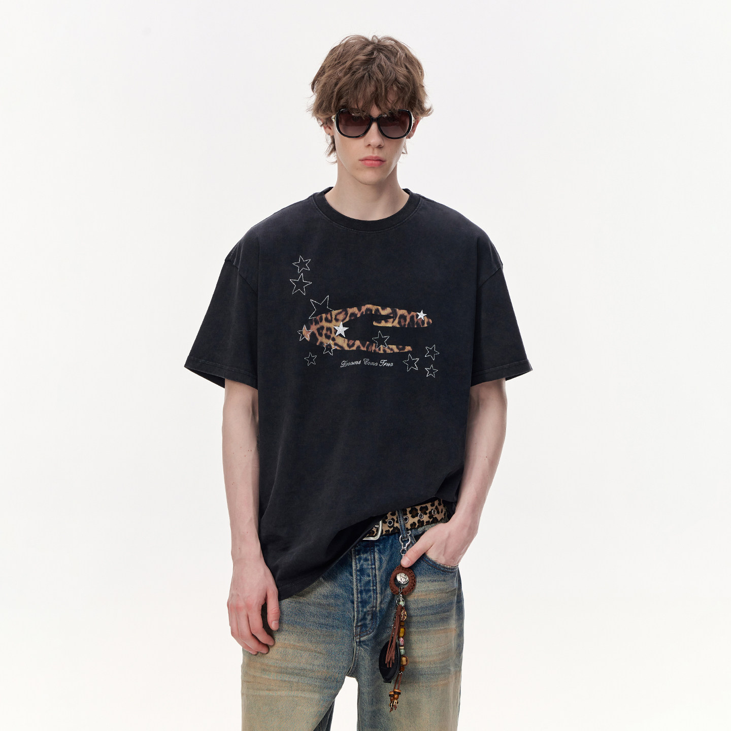 CLIMAX VISION纯棉做旧水洗炒色星星烫钻豹纹字母印花短袖T恤男,男装,T恤,淘宝优惠券,粉丝福利购,淘宝优惠卷