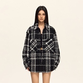 外套男女同款 CLIMAX VISION黑白格粗花呢编织小香风衬衫 休闲夹克