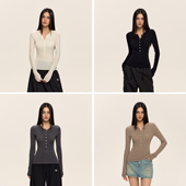 CLIMAX T恤 显瘦长袖 VISION半门襟亨利领绵羊毛针织打底衫 女修身