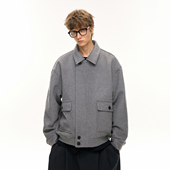 CLIMAX VISION70羊毛混纺双口袋短宽廓形剪裁拉链毛呢外套夹克