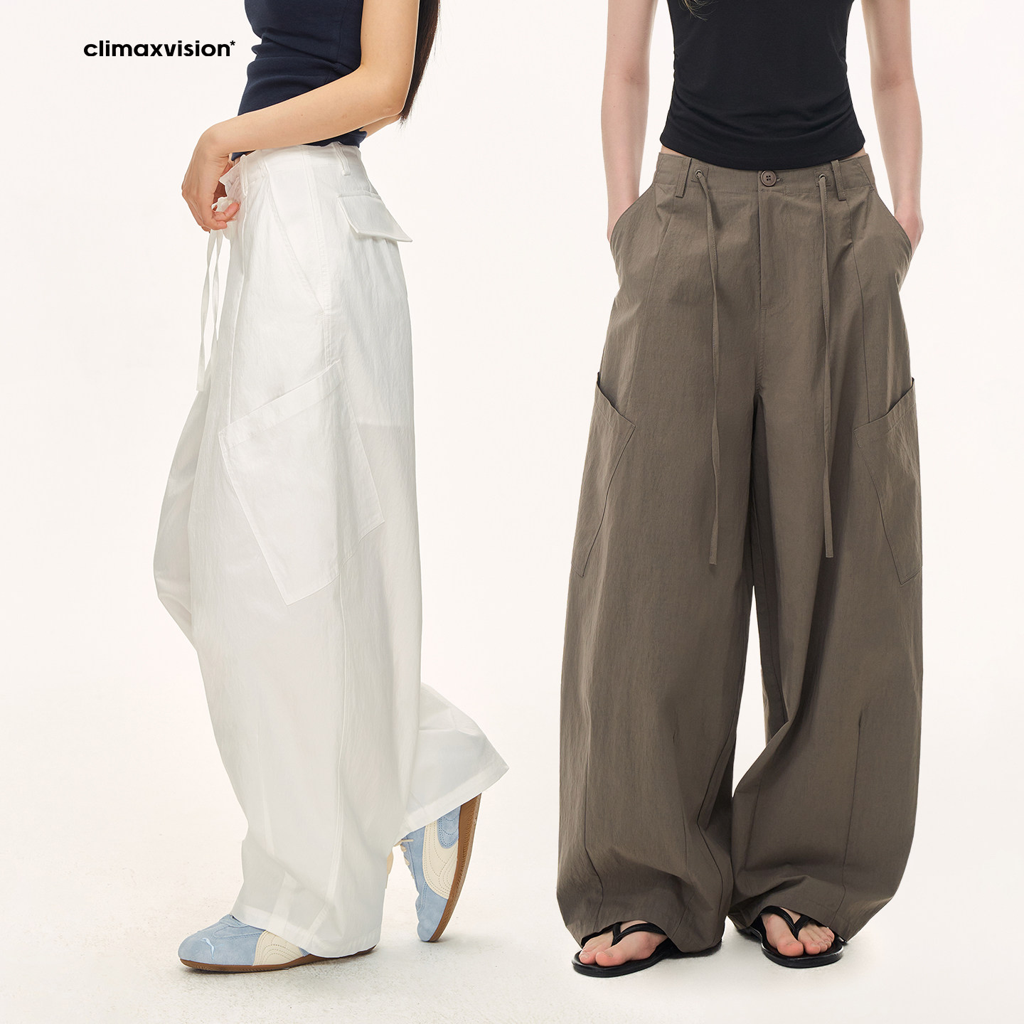 CLIMAX VISION肌理感大贴袋弯刀阔腿裤女装立体剪裁直筒工装裤