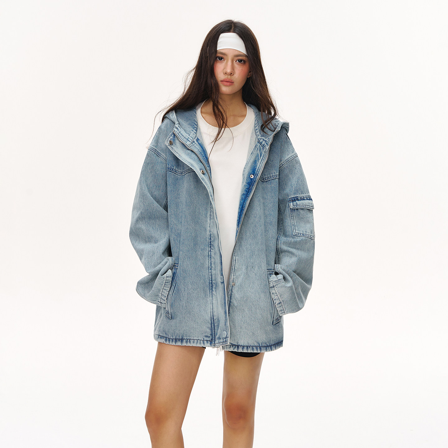 CLIMAX VISION水洗蓝做旧复古重工拉链连帽牛仔外套中性风夹克,男装,牛仔外套,淘宝优惠券,粉丝福利购,淘宝优惠卷