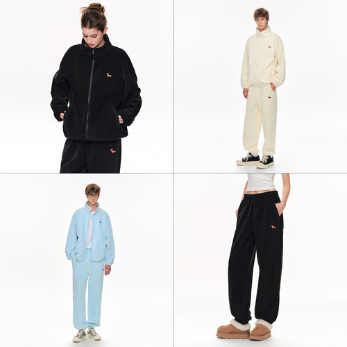 CLIMAX VISION双面暖芙绒腊肠狗刺绣保暖外套/宽松收脚裤男女同款