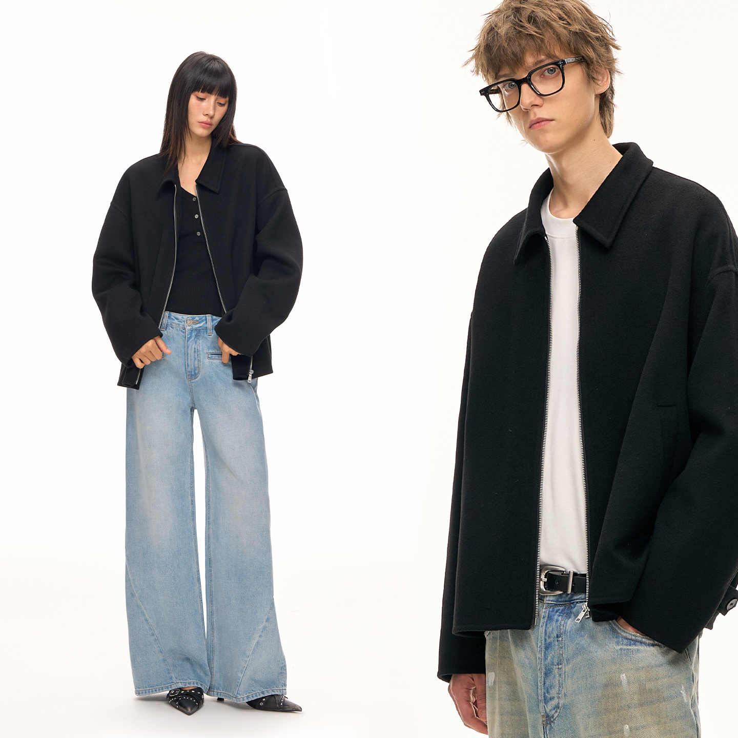 CLIMAX VISION【100%绵羊毛】双面毛呢宽松廓形经典夹克外套