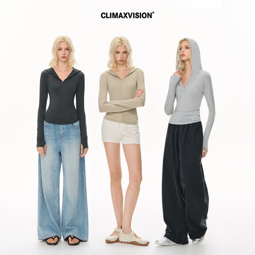 CLIMAX VISION兰精天丝裸感轻薄显瘦开衫连帽长袖T恤城市运动风
