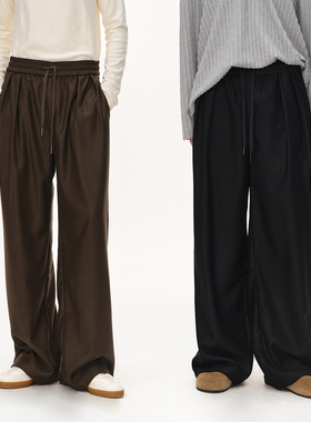 CLIMAX VISION2026春/粗斜纹松弛感打褶廓形垂感西裤松紧腰直筒裤