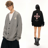 毛衣情侣装 CLIMAX VISION慵懒风毛巾绣十字花百搭针织开衫 外套