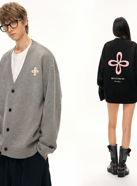 CLIMAX VISION慵懒风毛巾绣十字花百搭针织开衫毛衣中性风外套